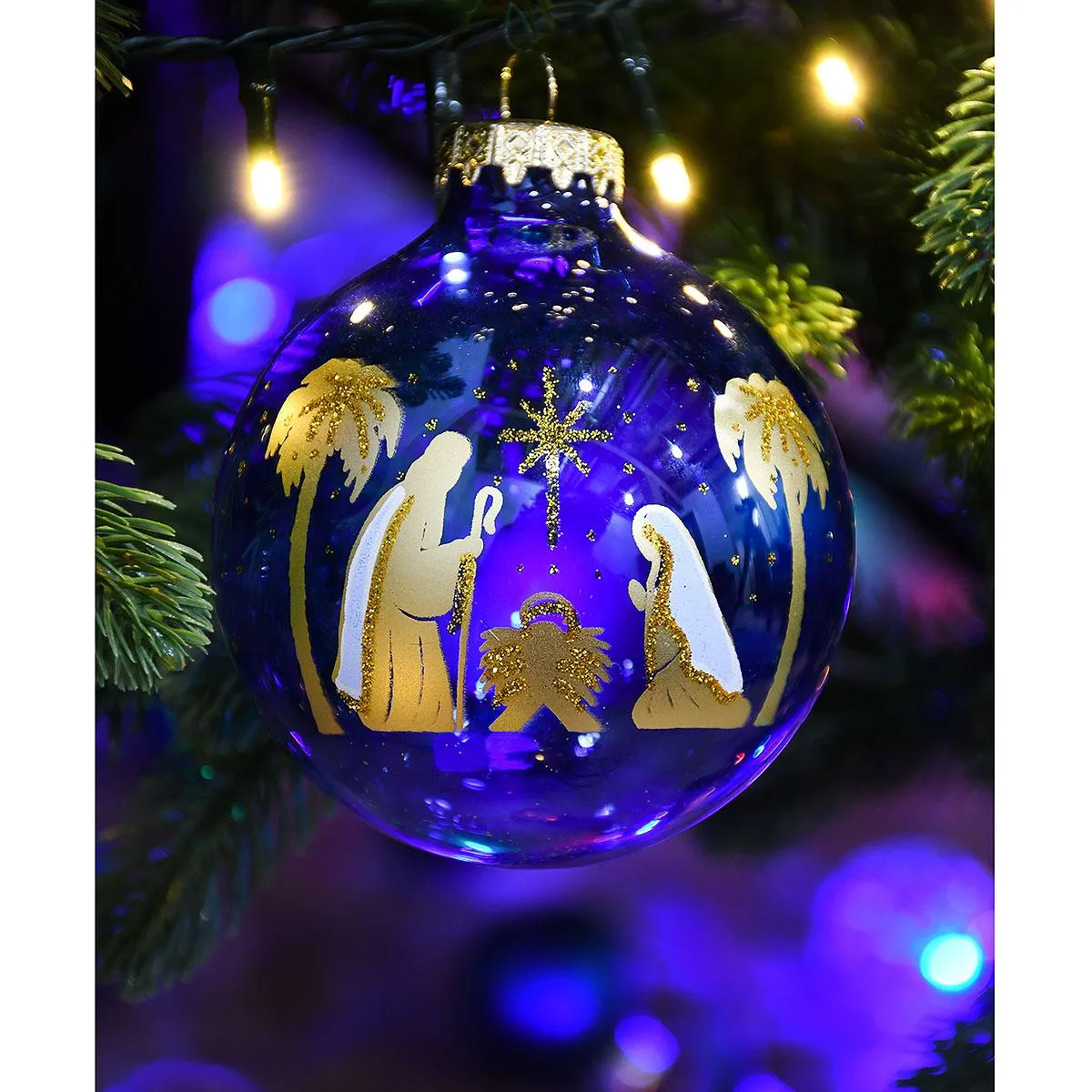 Holy Family Gold on Blue Silhouette Ornament