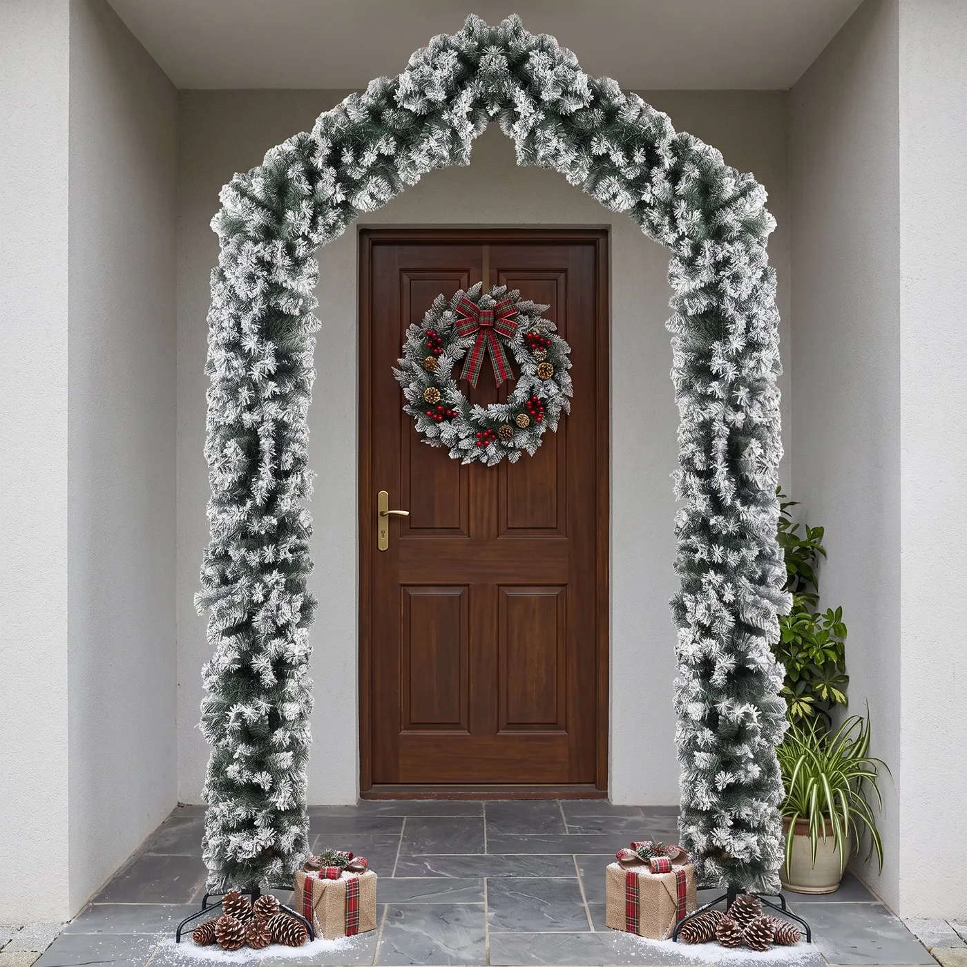 HOMCOM 9ft Flocked Snow Christmas Tree Arch with 1400 Tips, Green