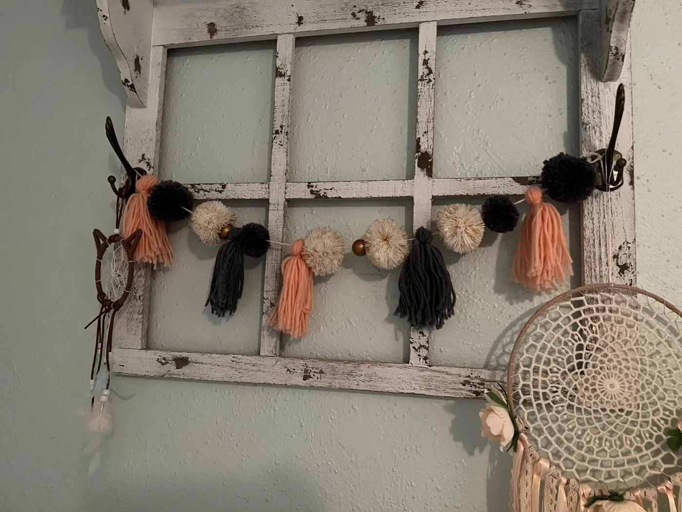 Home decor hanging tassel & pom pom w/ gold | Mercari