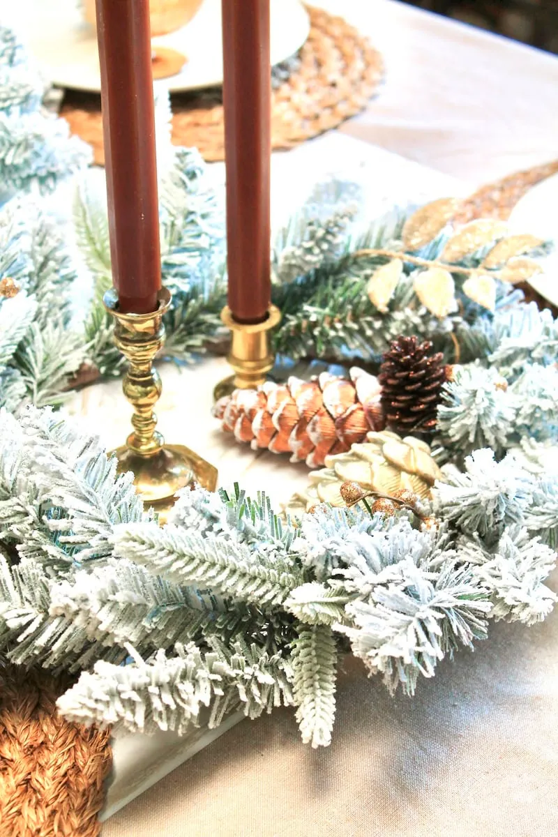 Homemade DIY Christmas Table Decorations with Flocked Wreaths