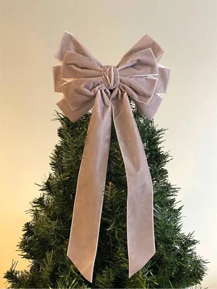 HONEYBOWBOW | Velvet Christmas tree bow | 9' Topper Light Grey SR182