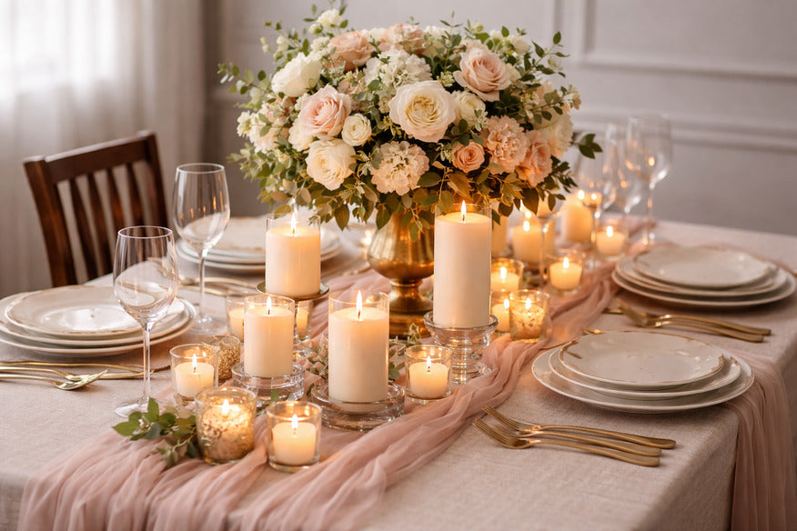 How to Layer Table Décor Using Candles, Runners, and Centerpieces - Quick  Candles