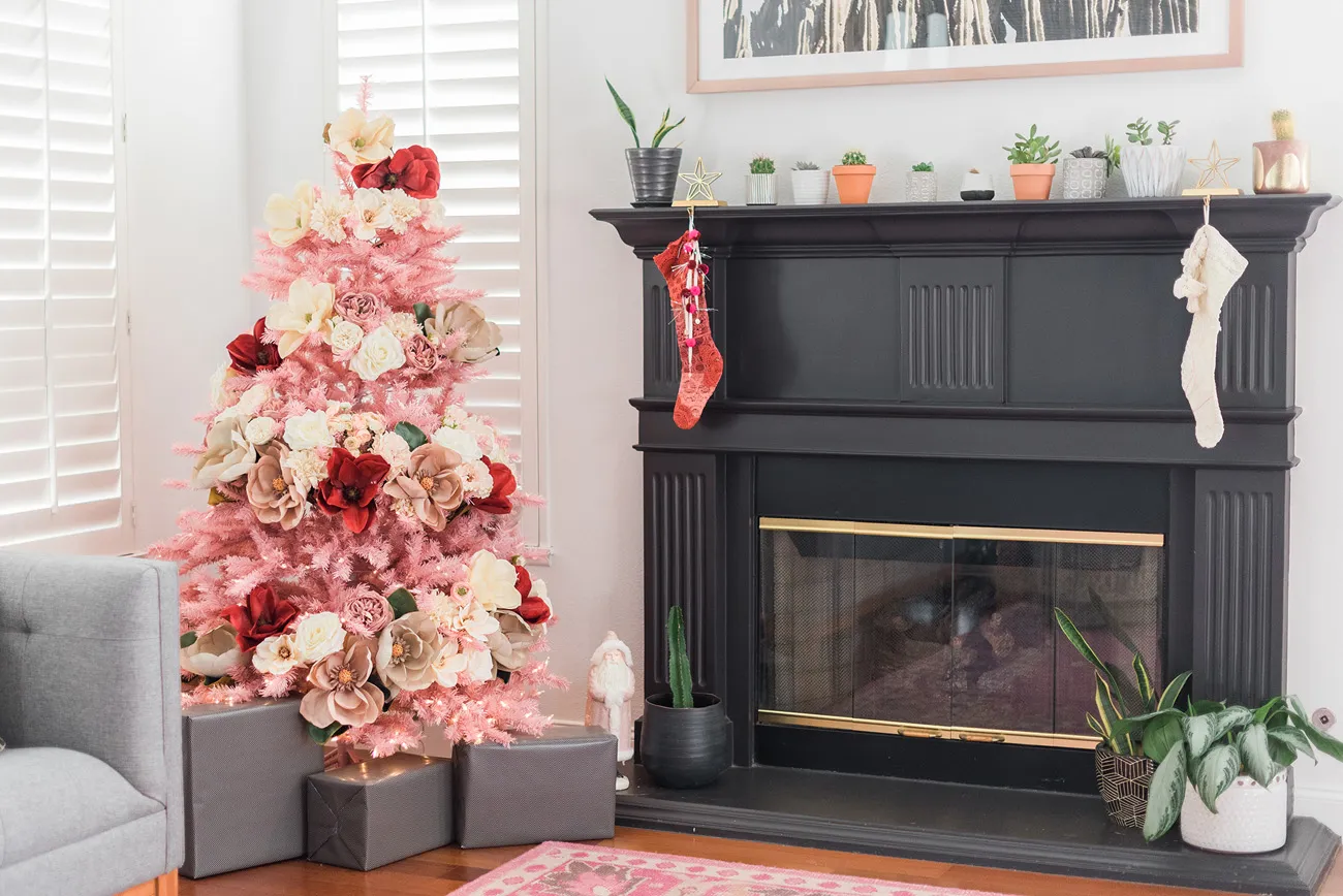 How to Make Your Own Pink Floral Christmas Tree - Green Wedding Shoes