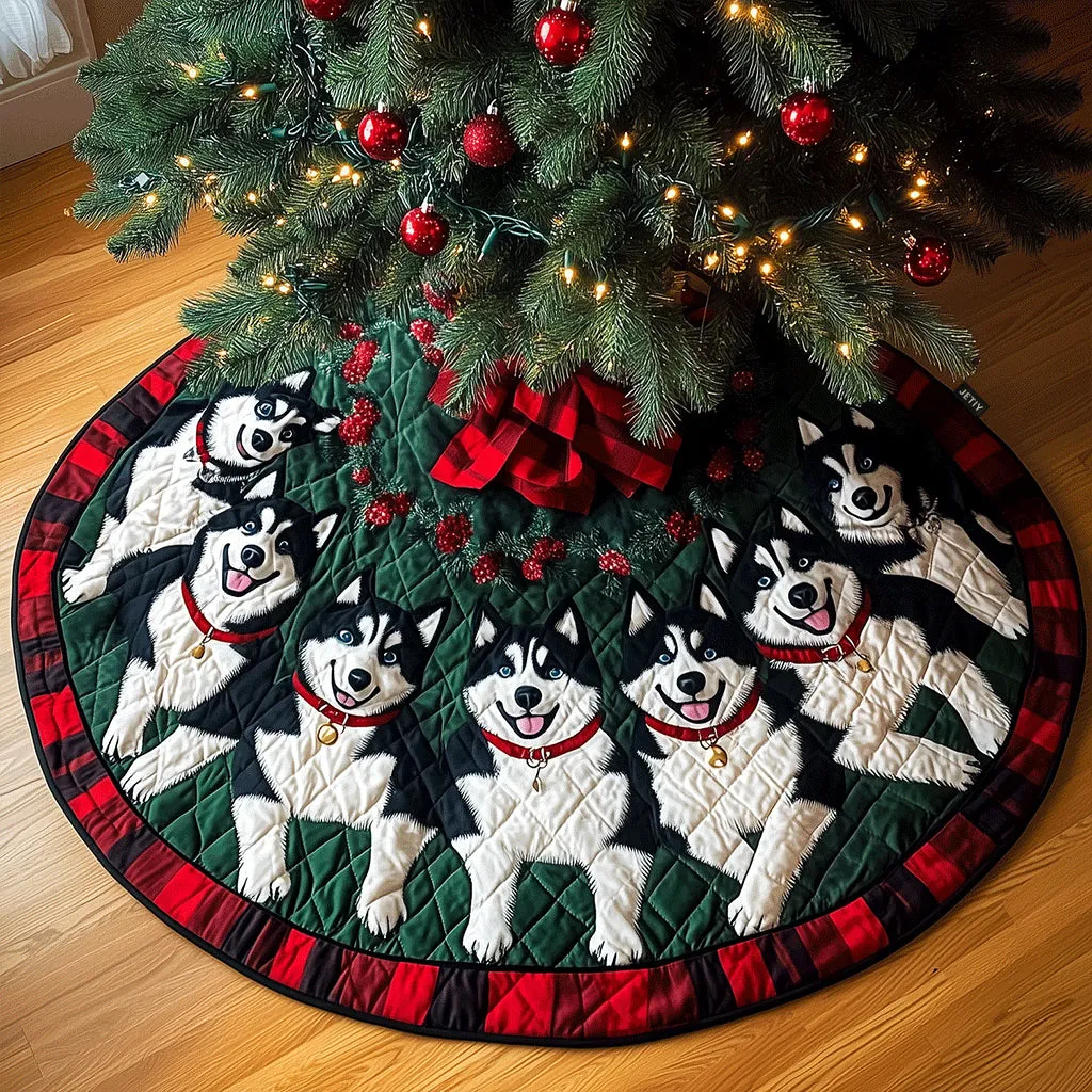Howling Holiday Huskies Quilted Christmas Tree Skirt NCU0TH2032 – Vantique