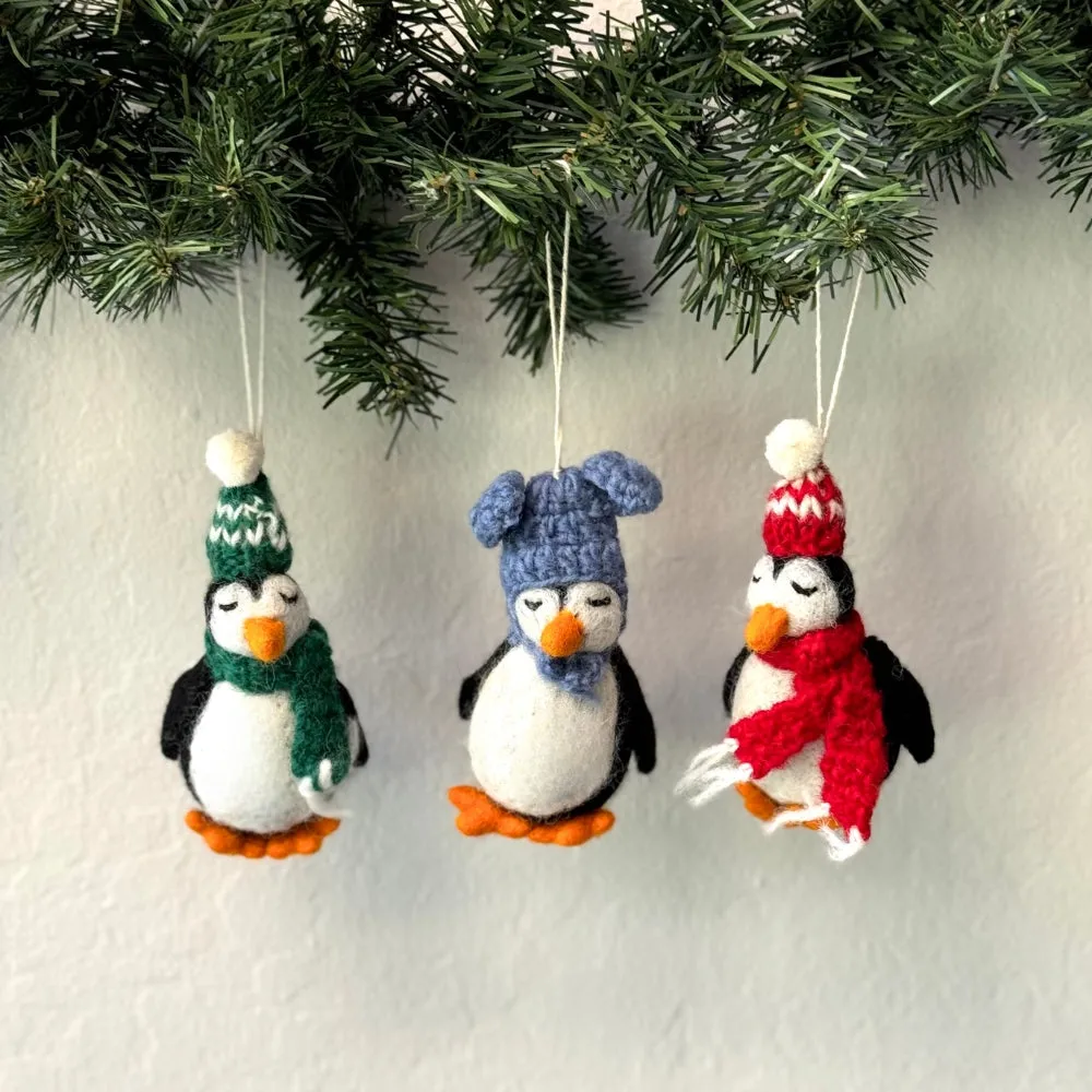 Humble Hilo Handmade Felt Christmas Ornaments Snowman with Black Flower Hat (2 pack)