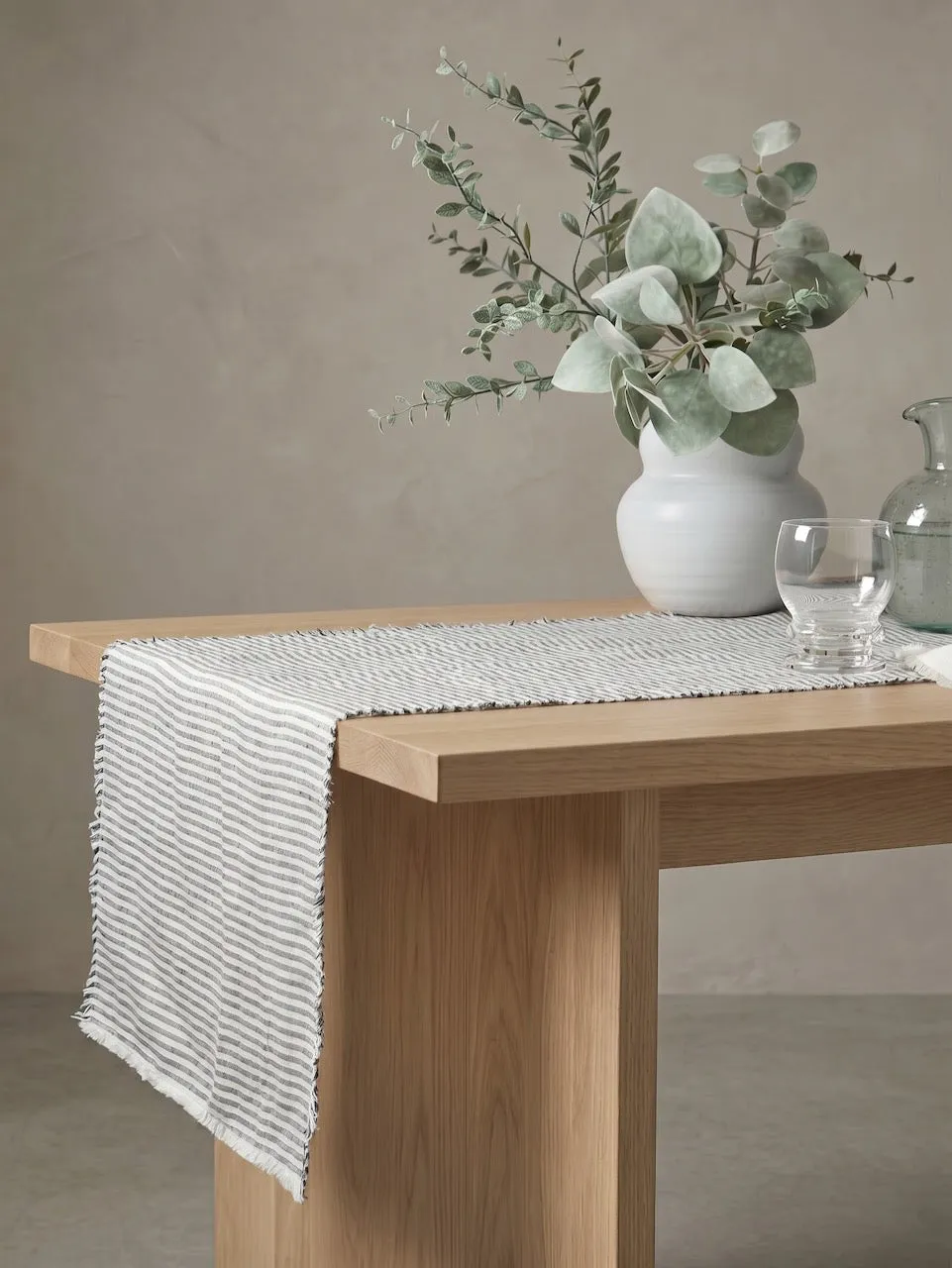 Ink Thin Stripe Linen Table Runner | Layered Lounge
