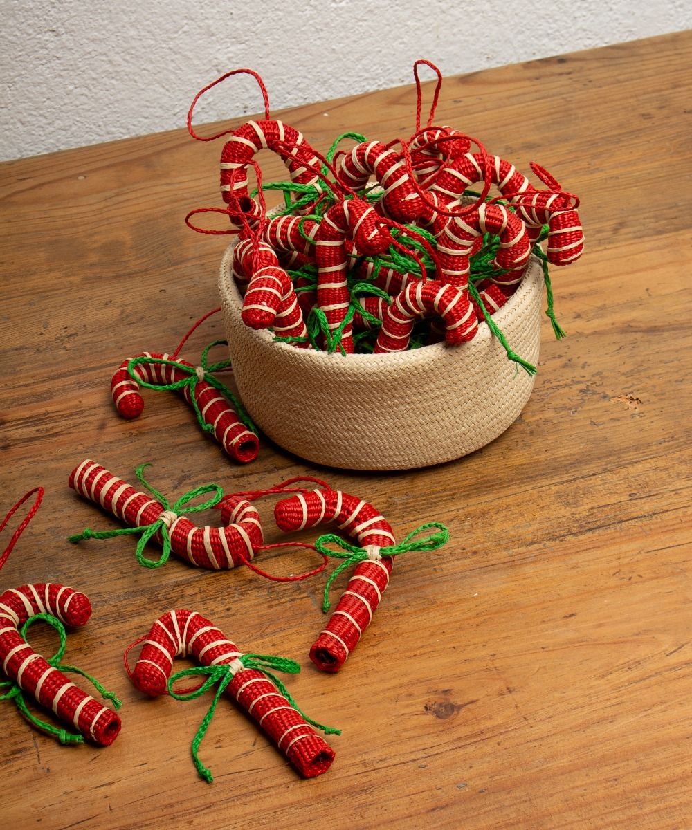 IRACA HANGING ORNAMENT - RED CANDY CANE GREEN BOW