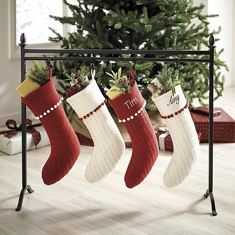 Iron Finial Stocking Stand with Adjustable Hooks for Christmas Decorations