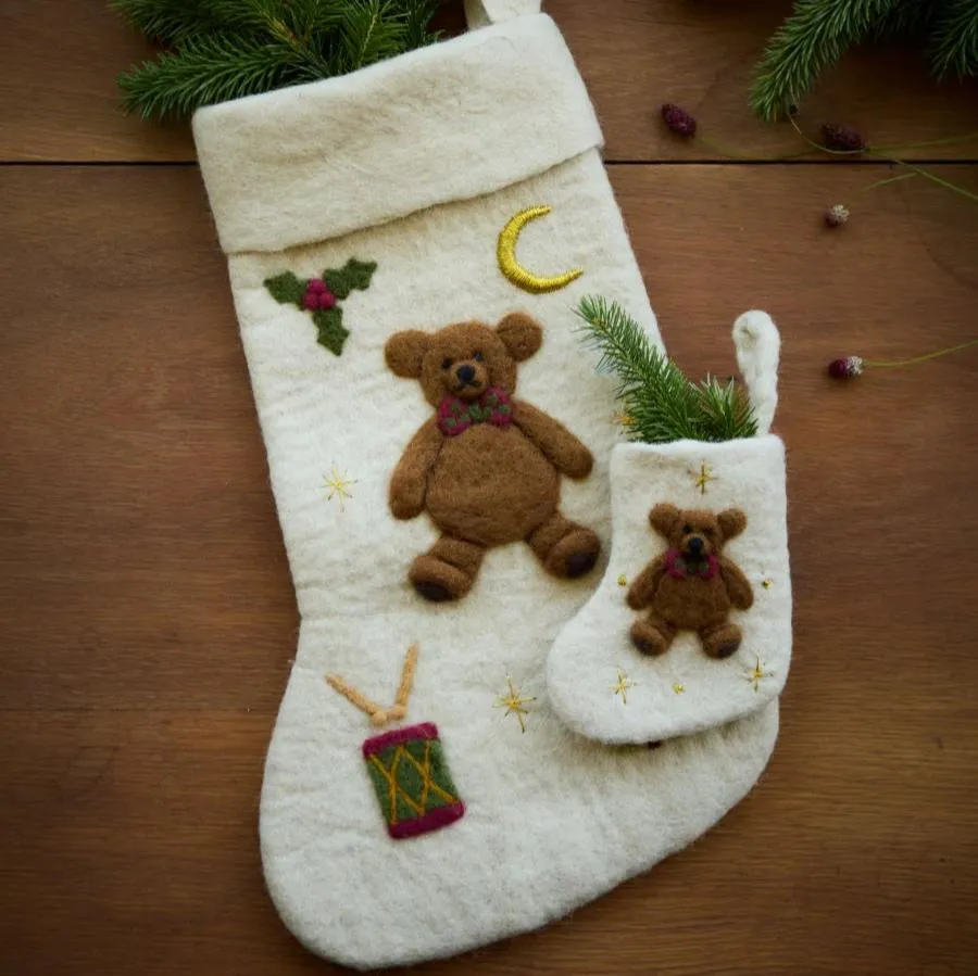 Joy Stocking | Wool White | Teddy Bear Stocking - Cream White | Age Ones Christmas | Shirley Bredal