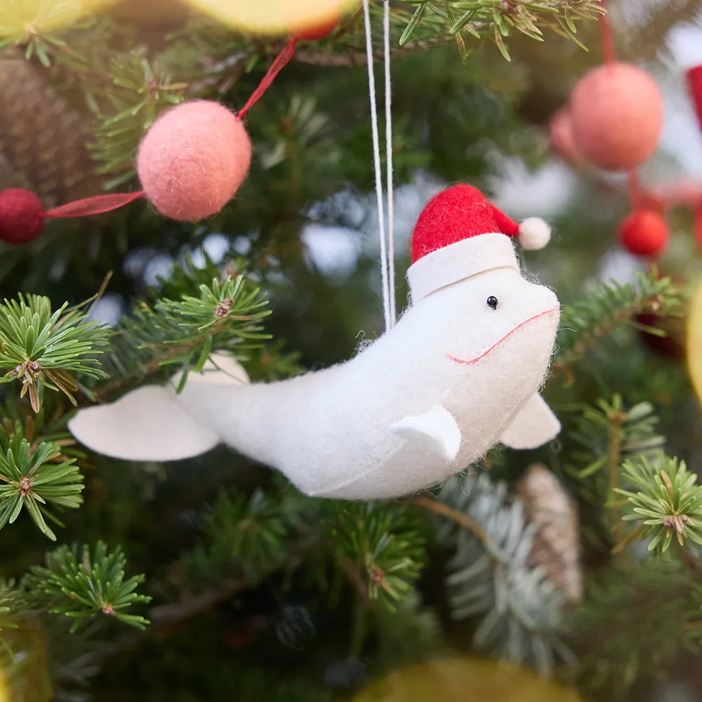Joyful Santa Beluga Ornament | Handmade Felt Christmas Decor