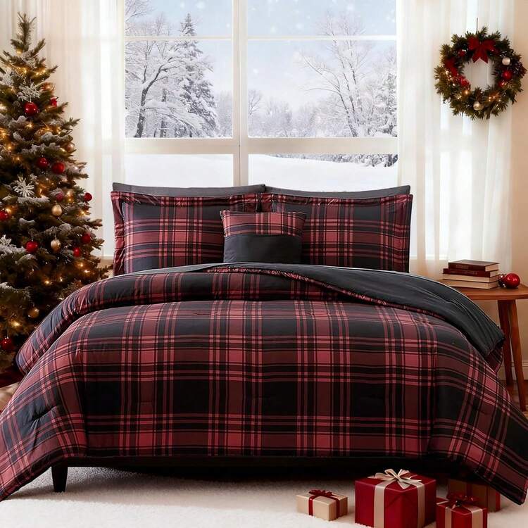 King Comforter Set, Classic Red Black Plaid-Piece Bedding Set, Farmhouse  Lightweight All-Season Bed In A Bag With Sheets, Pillowcases & Shams, Home  Decor | SHEIN USA