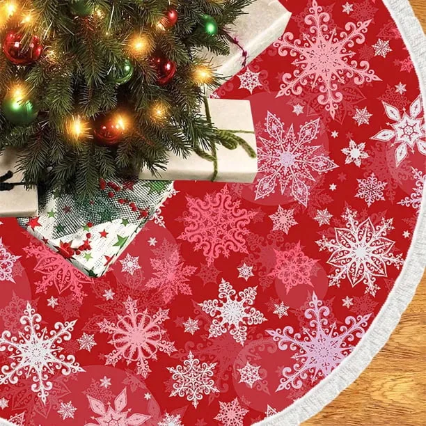Kumdkd 35' Red Snowflake Christmas Tree Skirt - Premium Fabric Tree Collar for Holidays, Weddings & Home Decor (Fits 7ft Trees) - Walmart.com