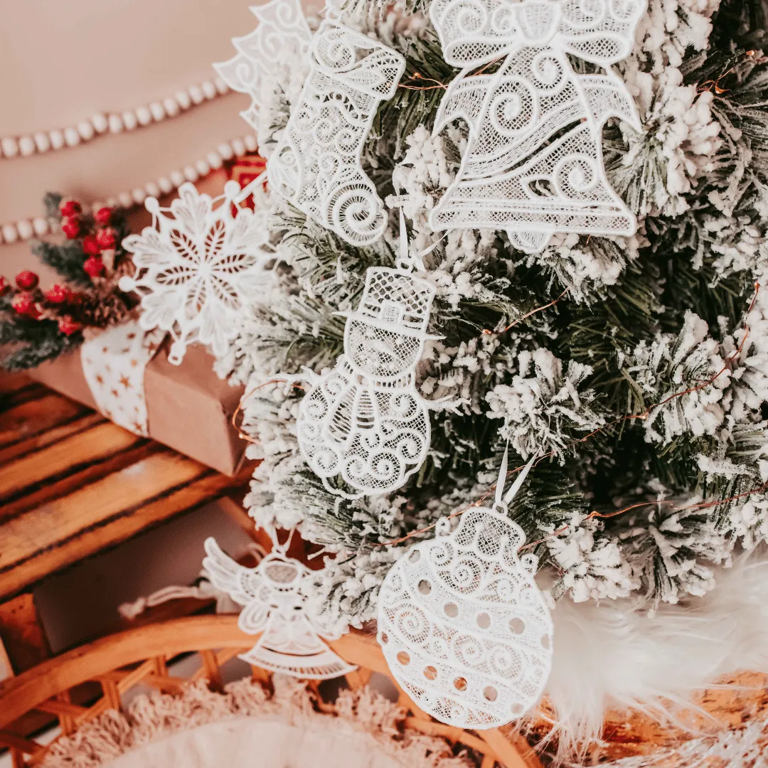 Lace Christmas Tree Ornament | Delicate Embroidered Holiday Décor