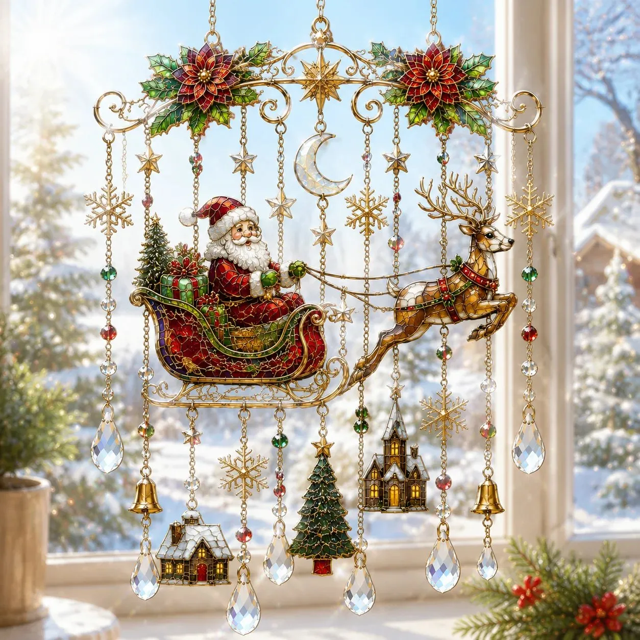 🔥Last Day 49% OFF - 🦌🎄Handmade Christmas Stained Glass Window Hanging |  ✨Bring Christmas Magic Home – Warmoceaners