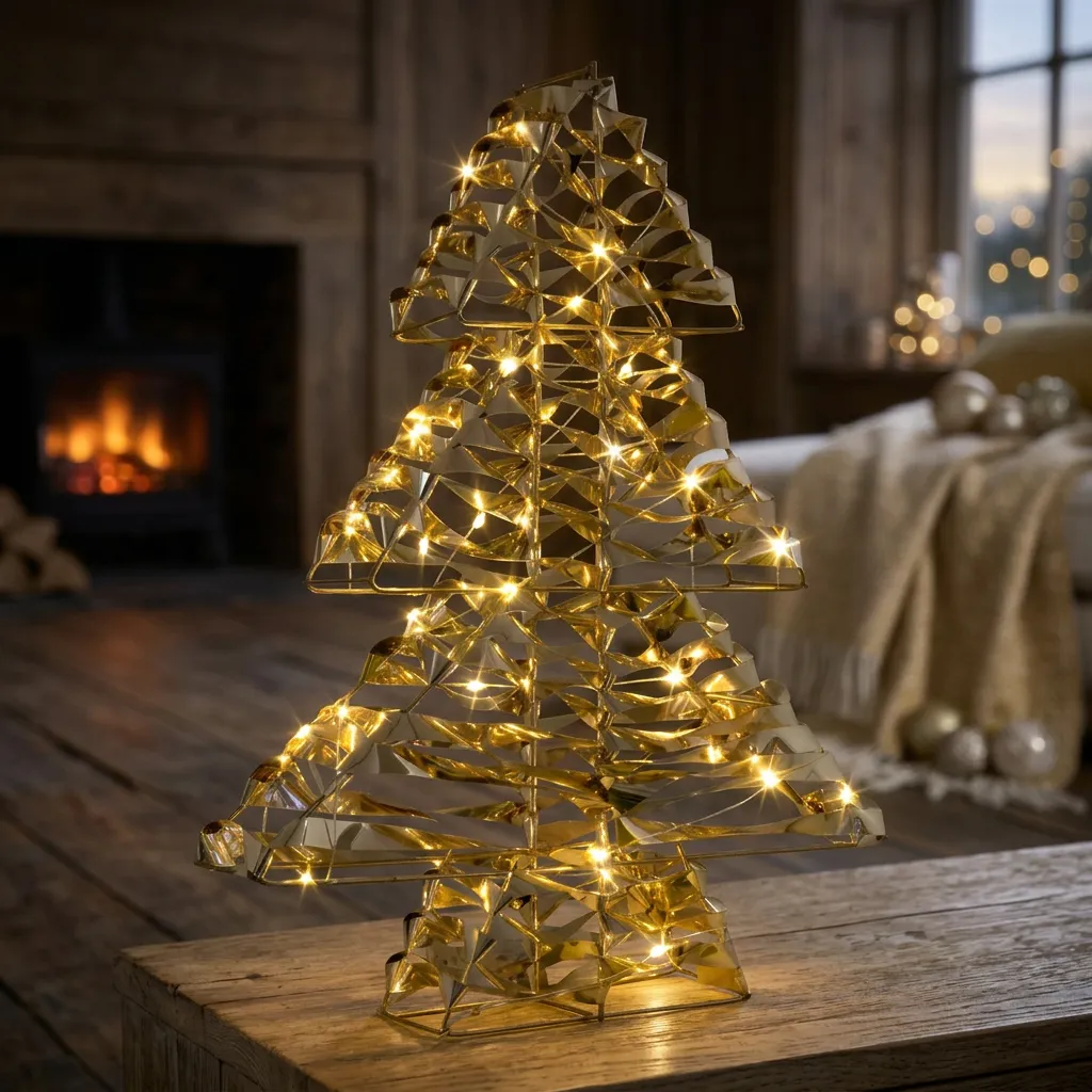 LED Light-up Tree Warm White - Gold color - Height 40cm - with Timer – Trendyshop365