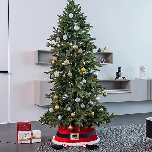 LED Santa Christmas Tree Skirt with Belt Design Red Festive Tree Stand Cover Illuminated Tree Collar