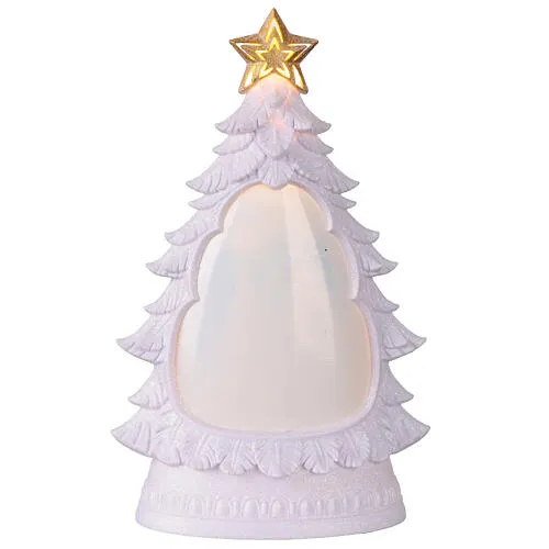 Lighted white Christmas tree church village with glitter, 20x10x30 cm | online sales on HOLYART.com