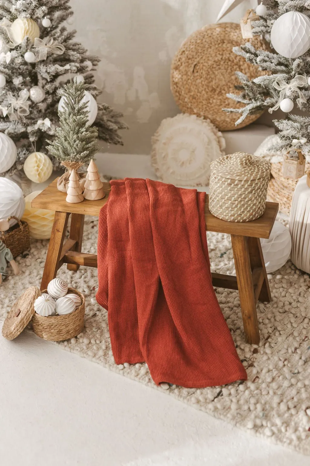 Linen Waffle blanket/throw BB001 in CINAMON STICK COLOUR