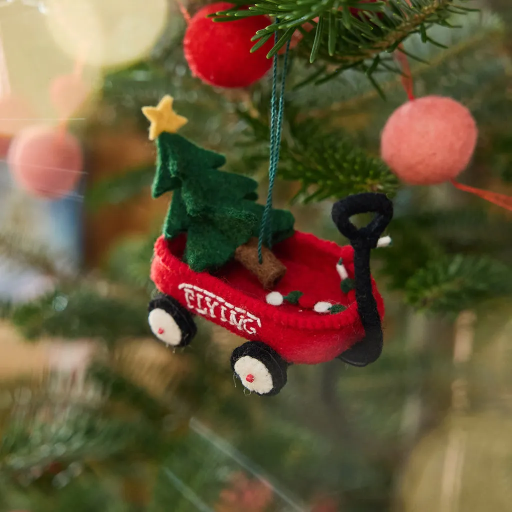 Little Red Wagon with Tree Ornament