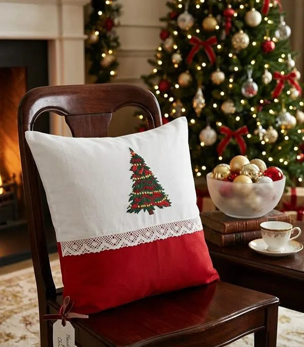 Living Collections Christmas Embroidery Cushion Cover