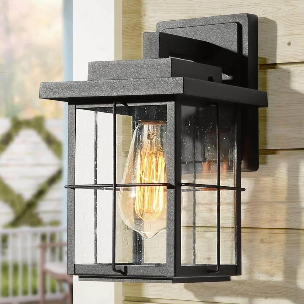 LNC ZMUM73HD1425427 Farmhouse Outdoor Wall Light Modern Black Sconce 1-Light Exterior Porch Deck Wall Lantern with Clear Seeded Glass Shade