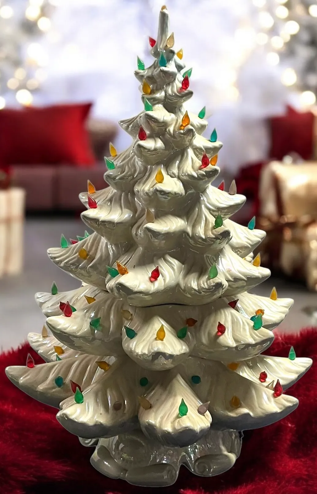 Lot 484- 2 FEET TALL! Vintage White Ceramic Light Up Table Top Christmas Tree #20966 | Auctionninja.com