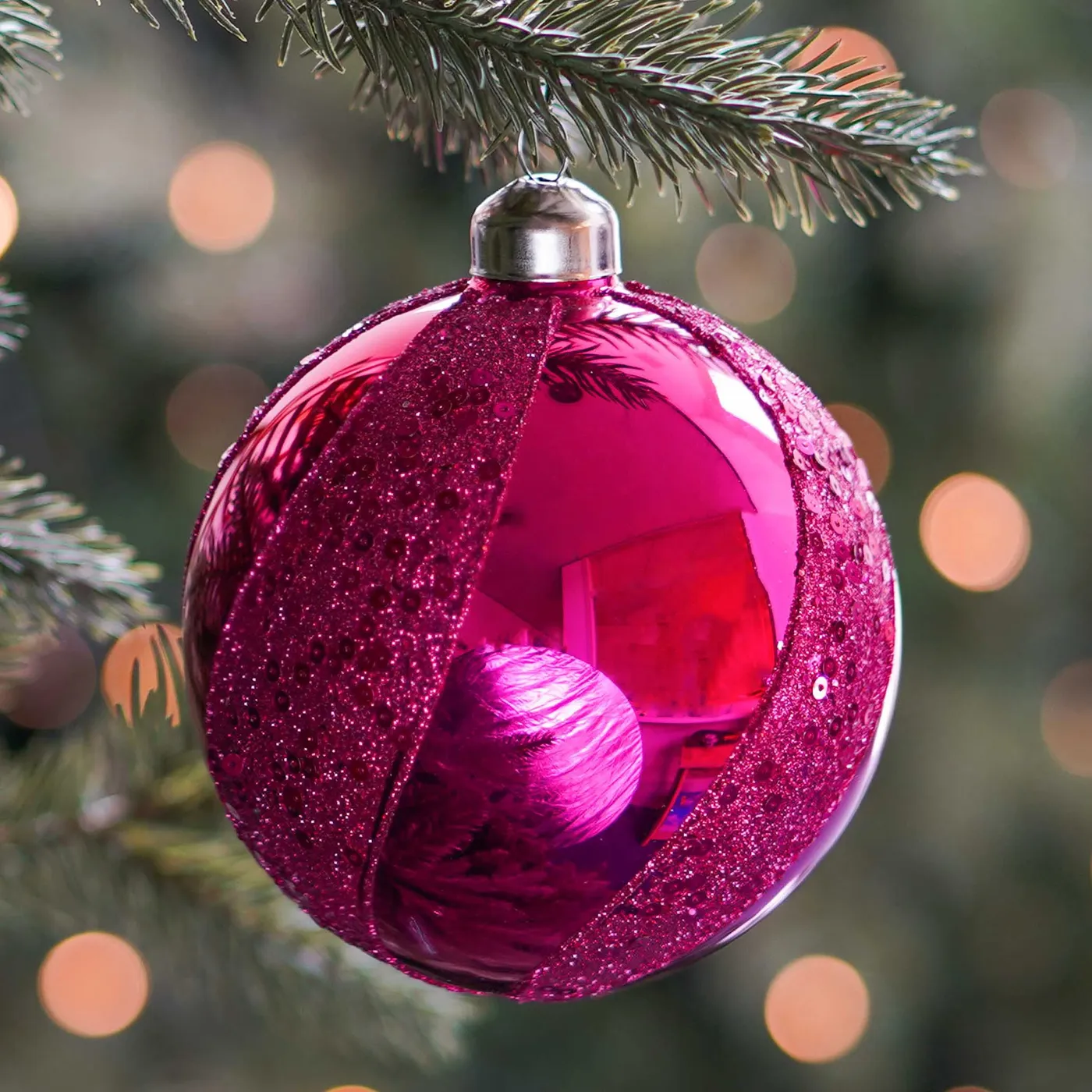 Luxury Glitter Swirl Bauble in Fuchsia | It's all about Christmas