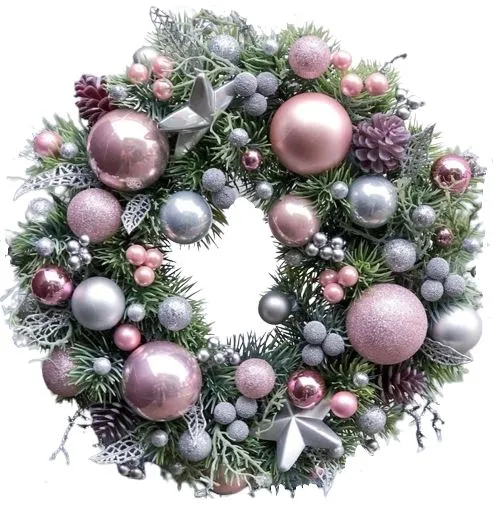 Luxury Holiday Wreath with Pink and Silver Baubles – Chic Christmas Design  – Florist London