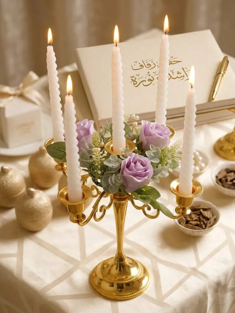Luxury Metal Candelabra, Gold Elegant Multi-Arm Candle Holder/Candelabra, Vintage European Club Home Decor, Wedding Decoration Candelabra, Table Centerpiece Decoration, Holiday Event Decoration, Caf