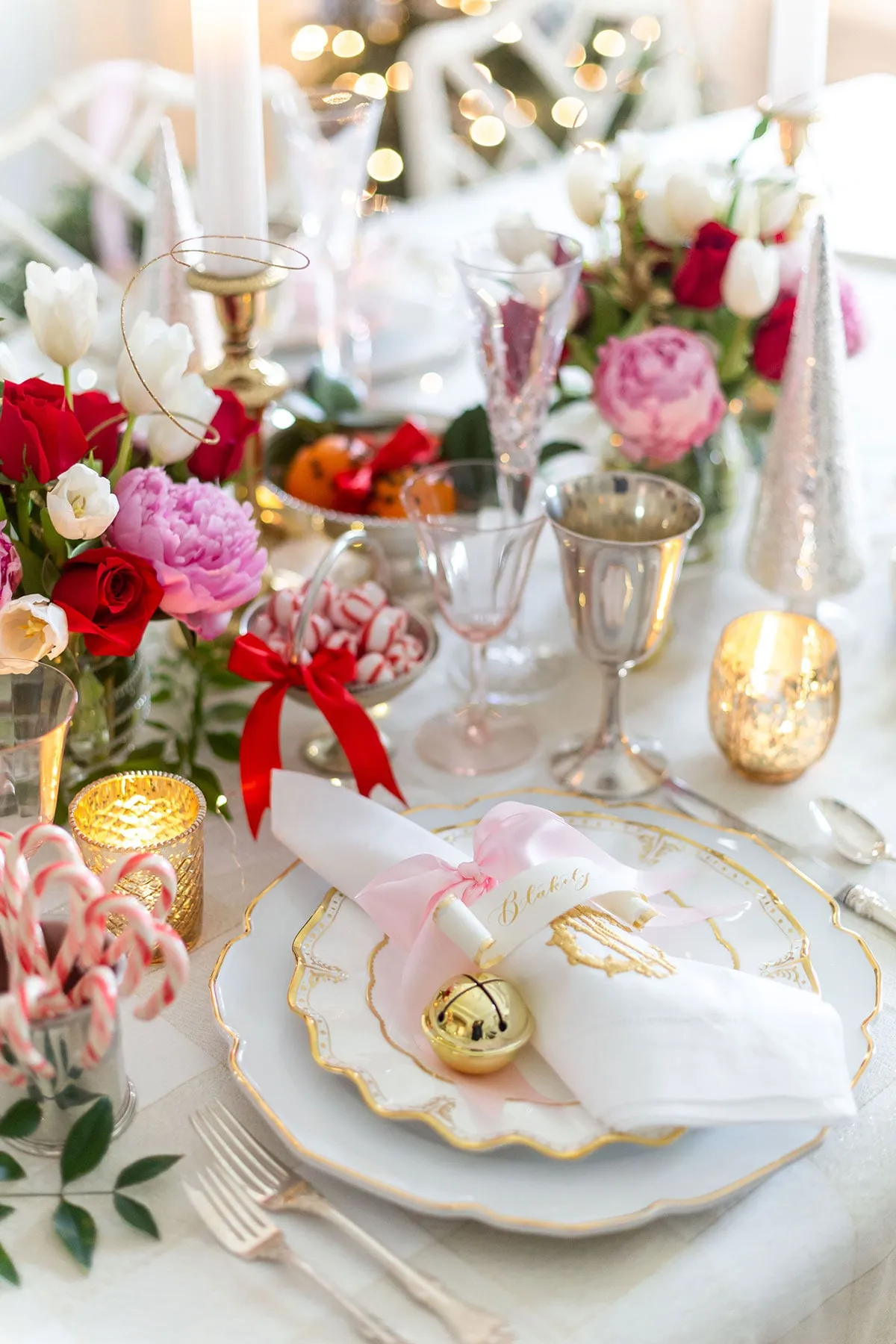Magical Pink, Red & White Christmas Table - Pizzazzerie