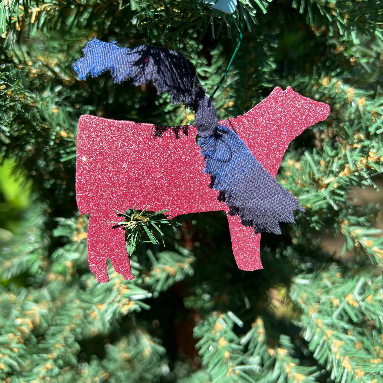Maroon Metal Steer Ornament with Navy Ribbon 155705 - Stockyard Style
