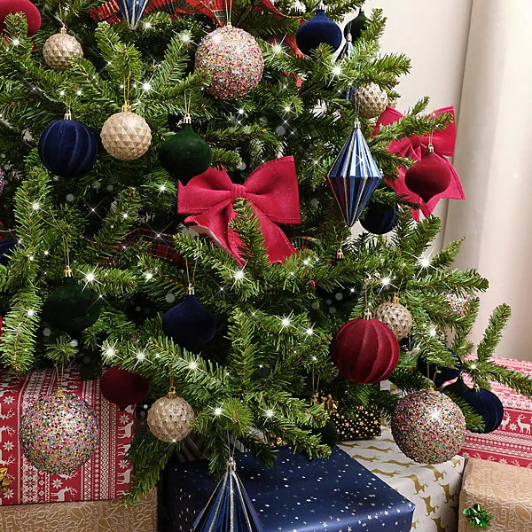 Melody Maison Set Of 6 Navy Blue Velvet Flocked Baubles