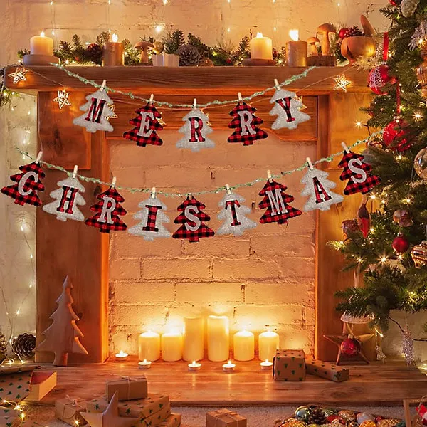 Merry Christmas Banners, Xmas Burlap Banners, Christmas Flags Hanging Decorations, for Party Decorations Outdoor Indoor Tree