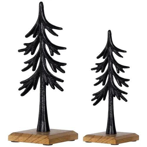 Metal Trees with Wood Base Christmas Decorations - 11' - Black - Set of 2 | Christmas