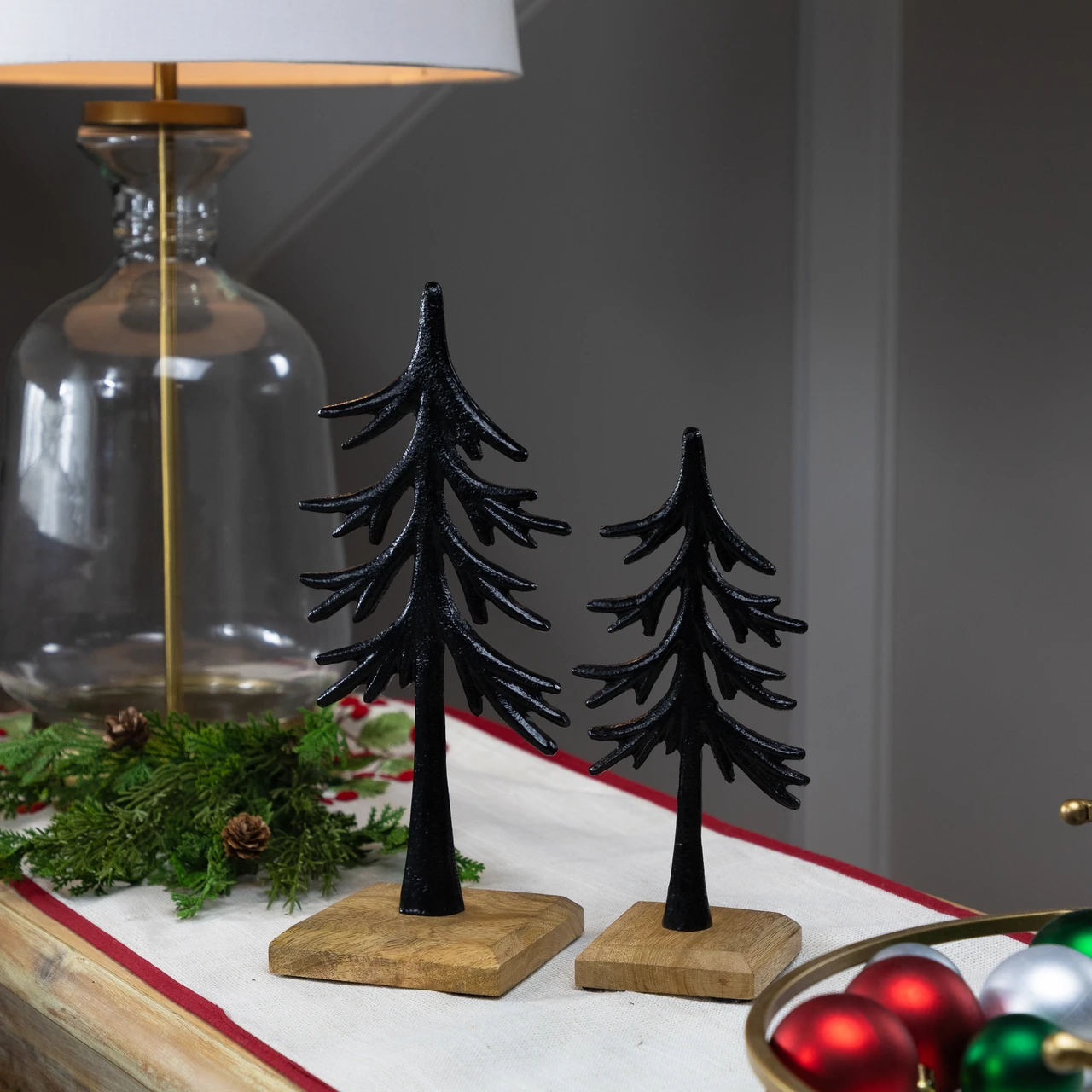 Metal Trees with Wood Base Christmas Decorations - 11' - Black - Set of 2 | Christmas