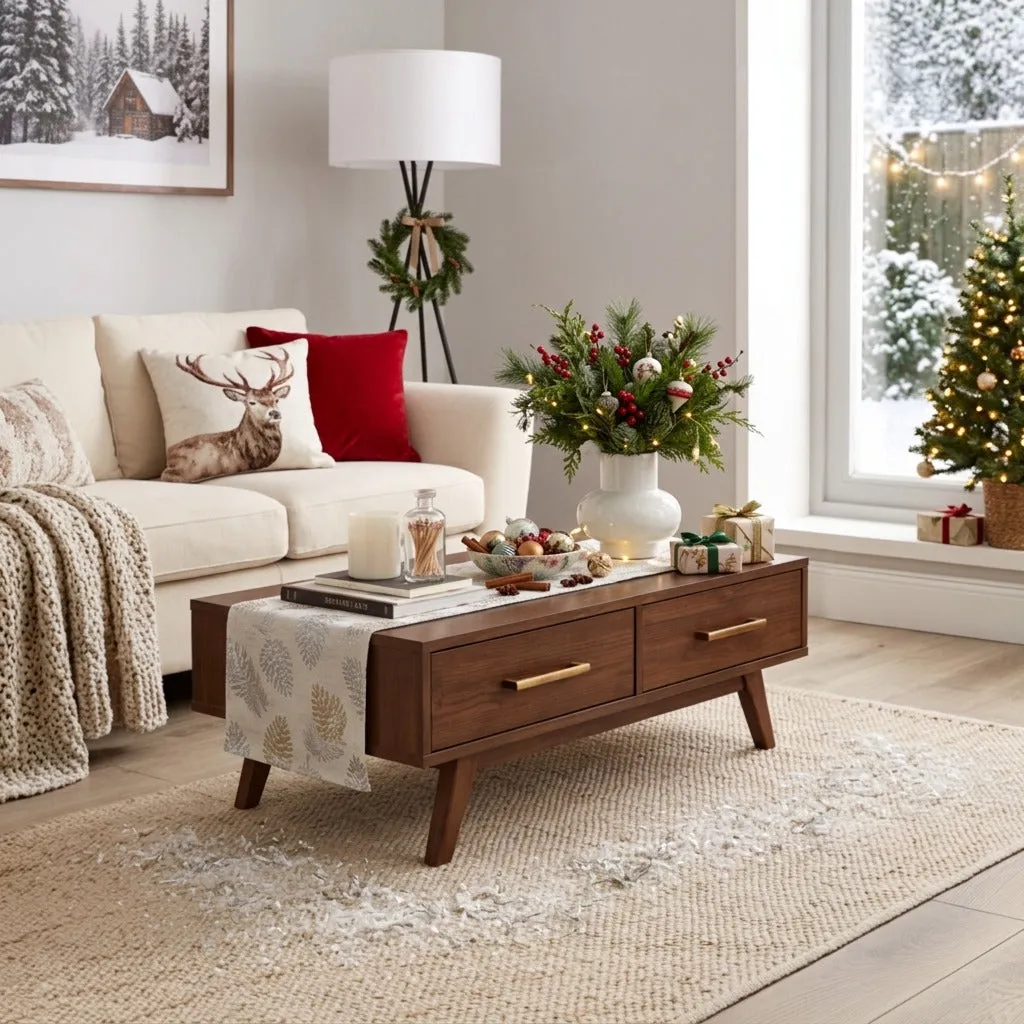 Mid Century Modern Christmas Tree Solid Wood Coffee Table | Ashdeco