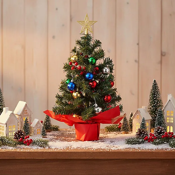Mini Desktop Christmas Tree with Fairy Lights, 10cm Dia x 57cm H