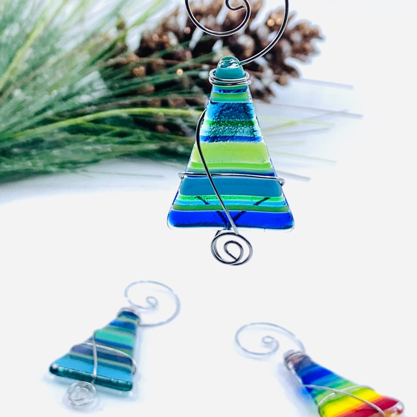 Mini Striped Fused Glass Tree, Ocean