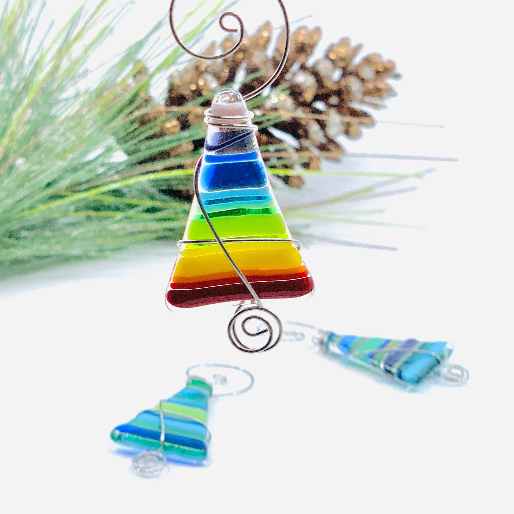 Mini Striped Fused Glass Tree, Rainbow - Luke Adams Glass Blowing Studio
