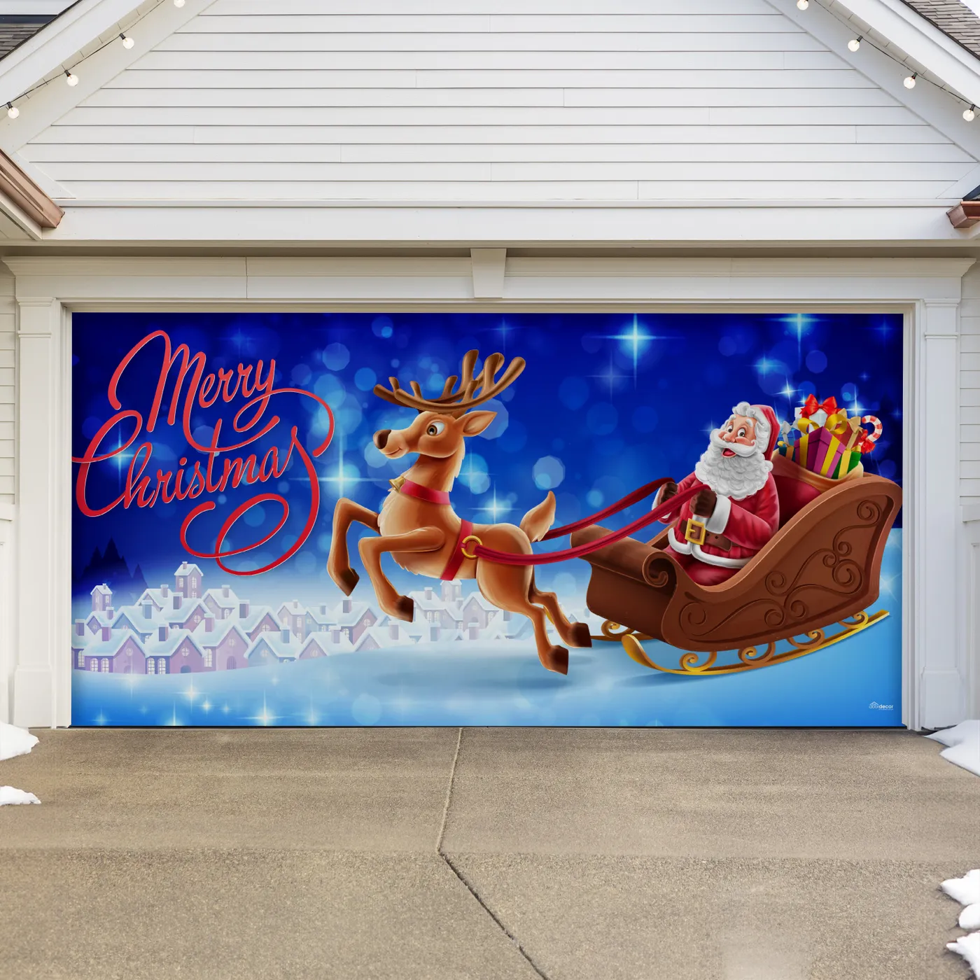 My Door Decor - 7' x 16' Magical Santa’s Reindeer Christmas Double Garage Door Banner - Festive Holiday Décor