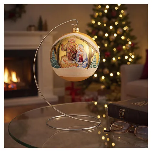 Nativity Christmas ball ornament gold blown glass 150 mm | online sales on  HOLYART.com