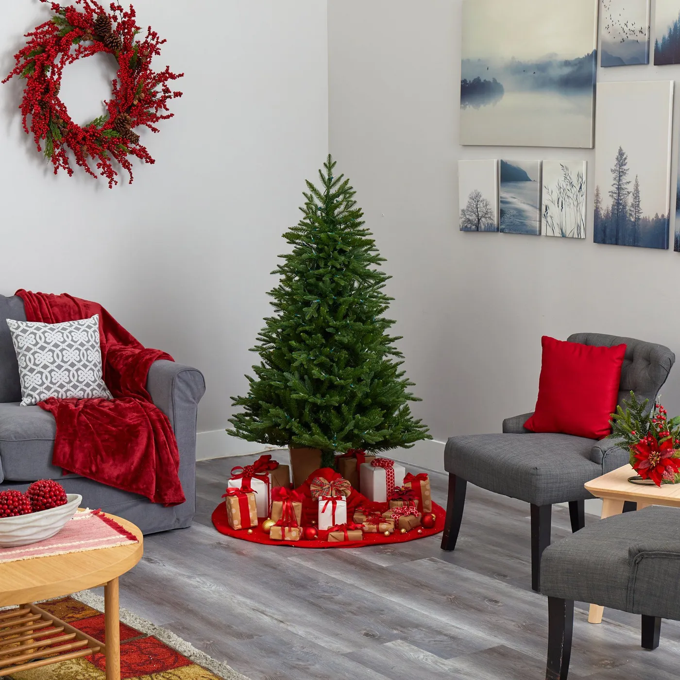 Nearly Natural 5ft. Cambridge Fir Artificial Christmas Tree with 300 Clear Warm LED Lights