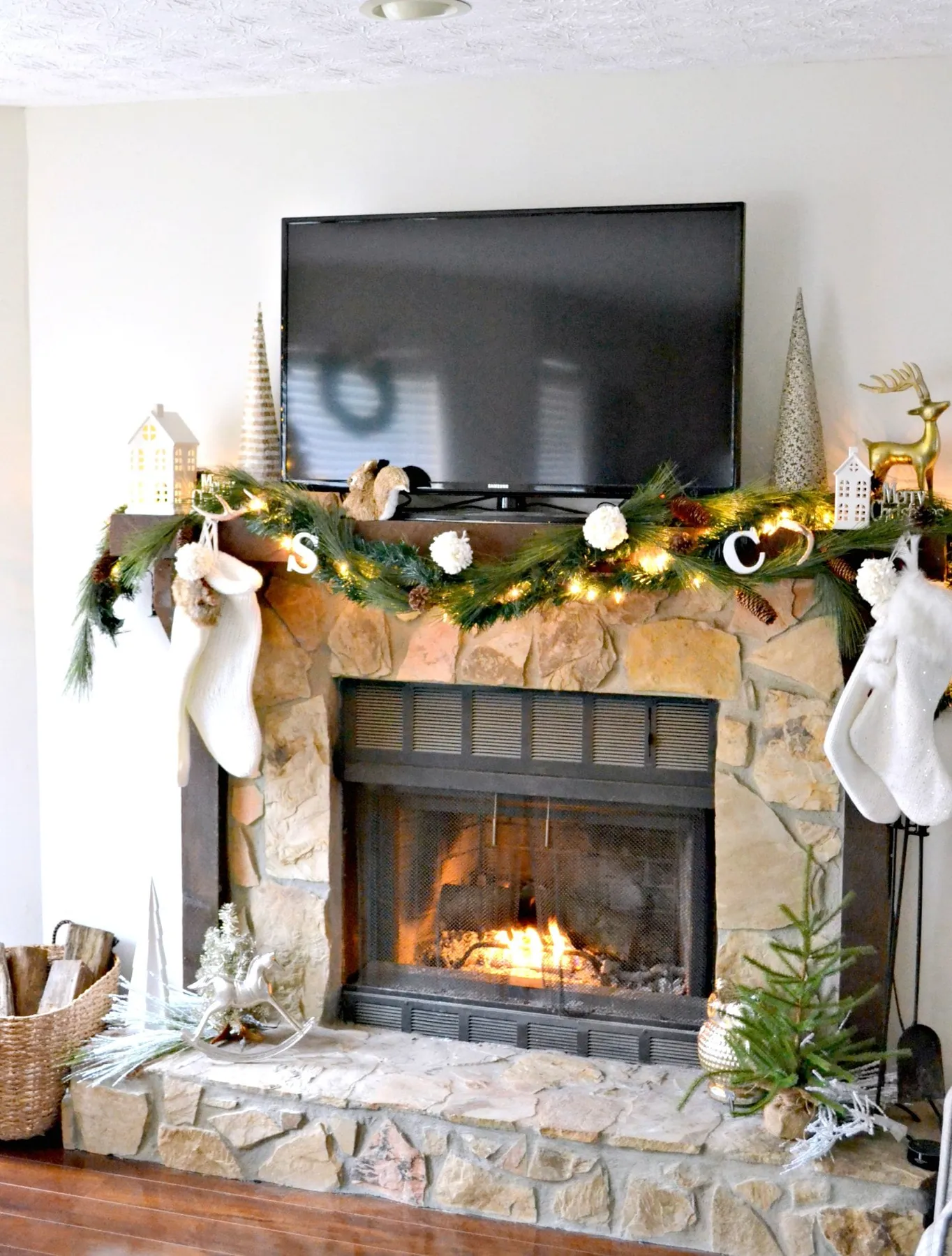 Neutral Christmas Holiday Home Tour: Living Room and Fireplace • Ugly Duckling House