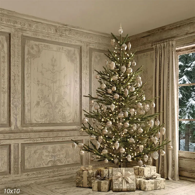 Neutral French Paneled Christmas Tree Backdrop - Denny Mfg