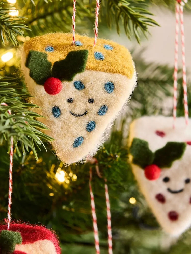 Next Set of 4 Cheese Felt Christmas Baubles - NATURAL ONE