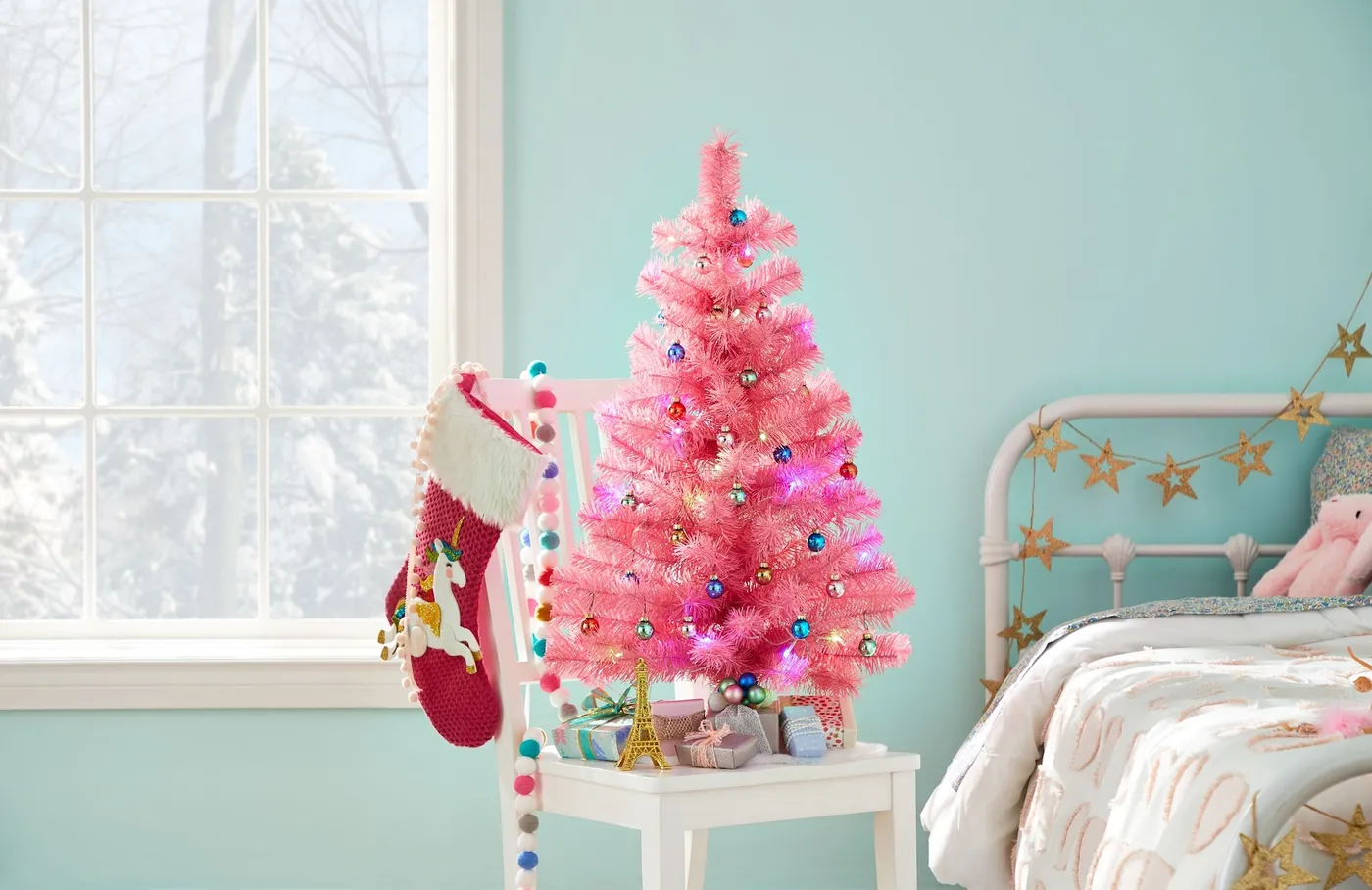 NOMA Pre-Lit LED Christmas Indoor Decoration Artificial Tabletop Tree,  Pink, 3-ft | Party City