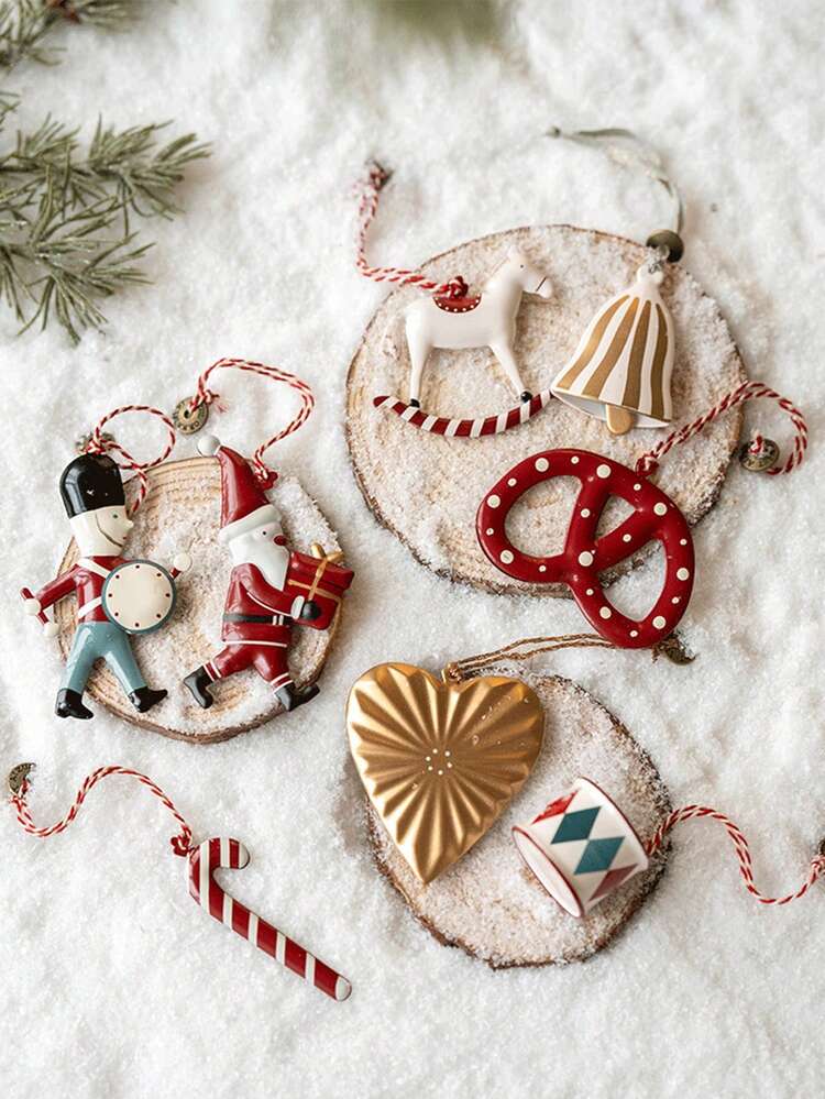 Nordic Christmas Decoration Xmas Tree Hanging Ornament Santa Claus Angel  Nutcracker Pentagram Elf Bells Snowman Double-Sides Iron Art Ornament  Festive Home Room Party Decor Holiday Hanging Pendant .