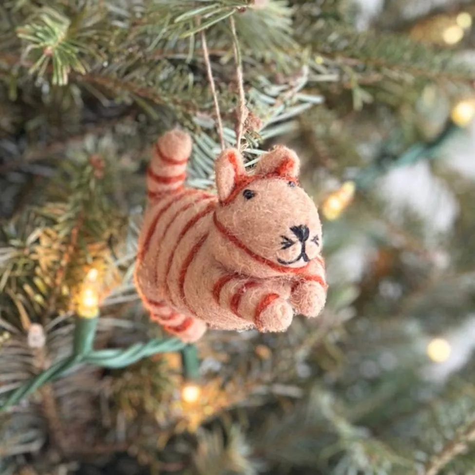 Orange Tabby Cat Wool Felt Ornament 3.5'