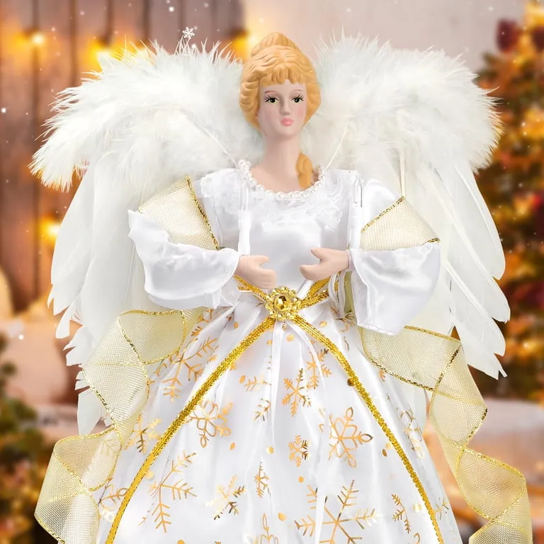 Ornament Angel Tree Topper White FSC Paper Angel Christmas Tree Topper  White/Silver Floralsilk