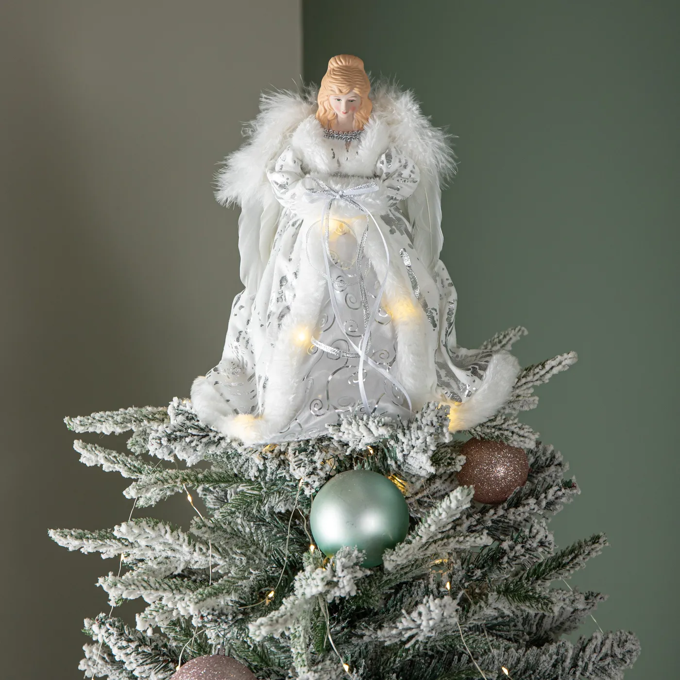 Ornament Angel Tree Topper White FSC Paper Angel Christmas Tree Topper  White/Silver Floralsilk